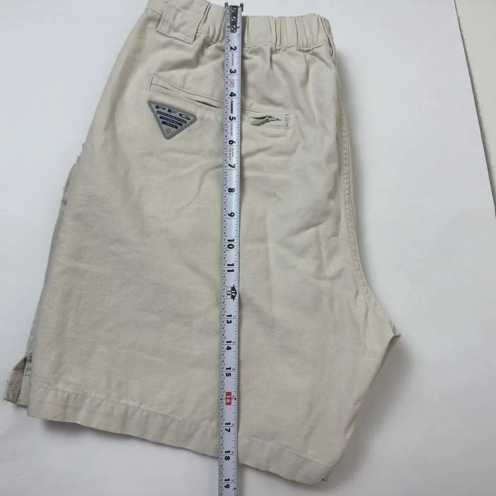 Vintage Columbia PFG Cargo Shorts Mens Medium Beige Cotton Fishing Elastic